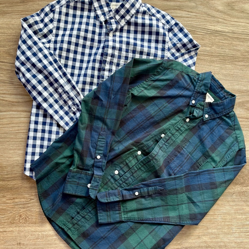 J. Crew Kids Blue and Green Checkered Button Down Shirts